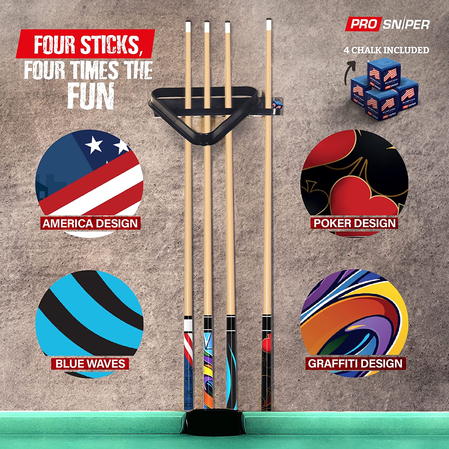 ProSniper Pool Cue Sticks 4  Set Canadian Maple Wood